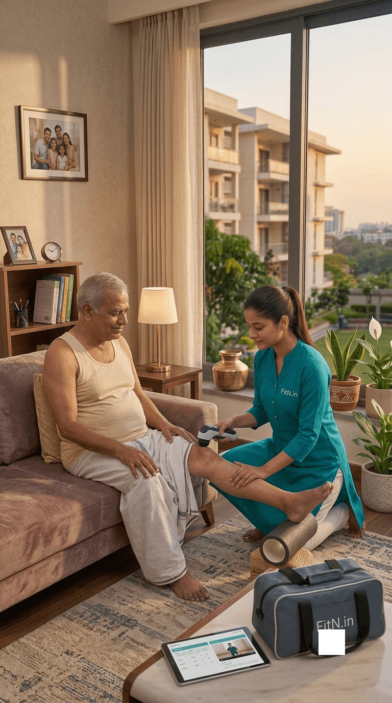 Showing physiotherapy process by a physiotherapist in Delhi NCR by Delhi Naturopathy